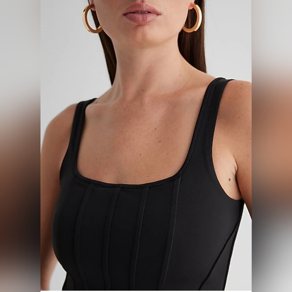 Express Sleeveless Bandage Bodycon Dress Knee Length with Zip, Size Large, Black - Picture 9 of 14